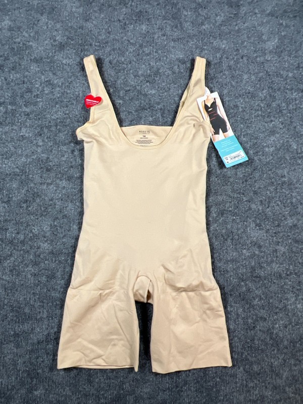 Assets By Spanx Shaping Open Bust Bodysuit Women 1X Beige Conuertible Back Strap
