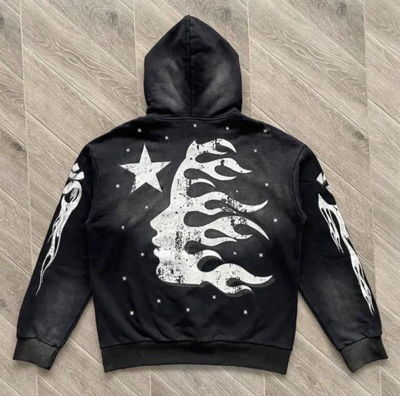 Hellstar Black Pullover Hoodie White Star Graphic Print Kangaroo Pocket XL gallery