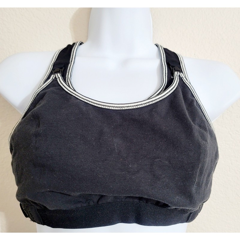 Black With White Trim Nursing Bra Medium Mesh Racerback Snaps To Access Easy