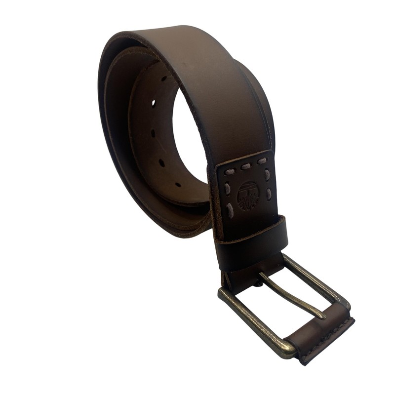 Timberland Belt Mens Large 38-40 Brown Genuine Leather Brass Buckle Dress Casual