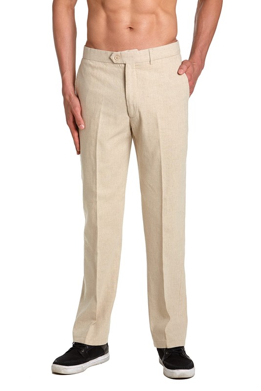 CONCITOR LINEN Men’s Dress Pants Trousers Flat Front Slacks NATURAL TAN Color