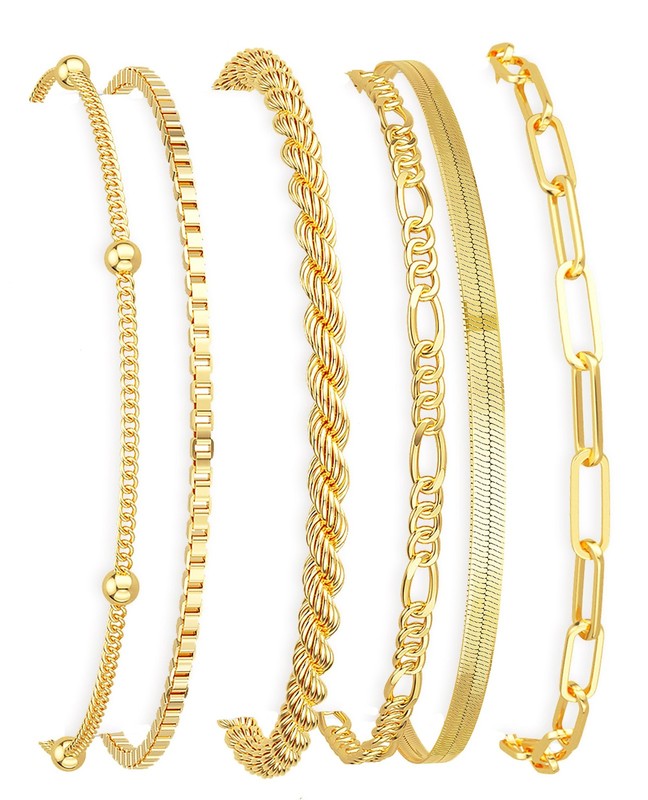 DEARMAY Gold Bracelets for Women Non Tarnish Jewelry 6.5″+2″, 6Pcs BRACELET