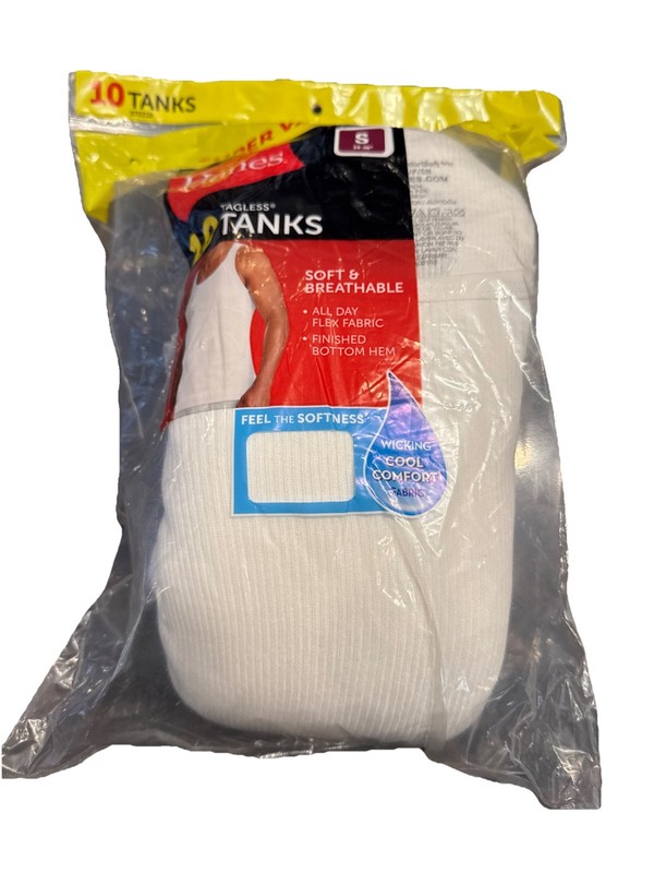 Hanes Cotton Tank Undershirt for Men, 10 Pack White Small