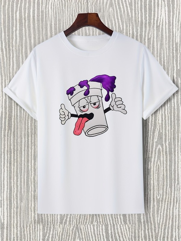 Men’s Casual T-shirt – Funny Cartoon Graphic Print – Trendy Round Neck Tee