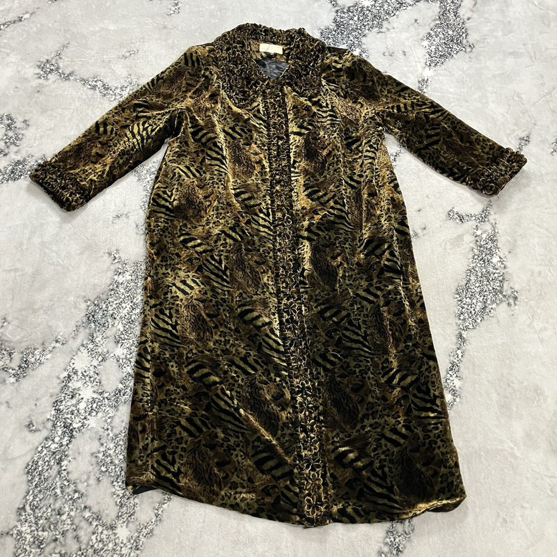 Vintage Rose Animal Print Velvet Burnout Duster Robe Jacket Silk Blend Size M gallery