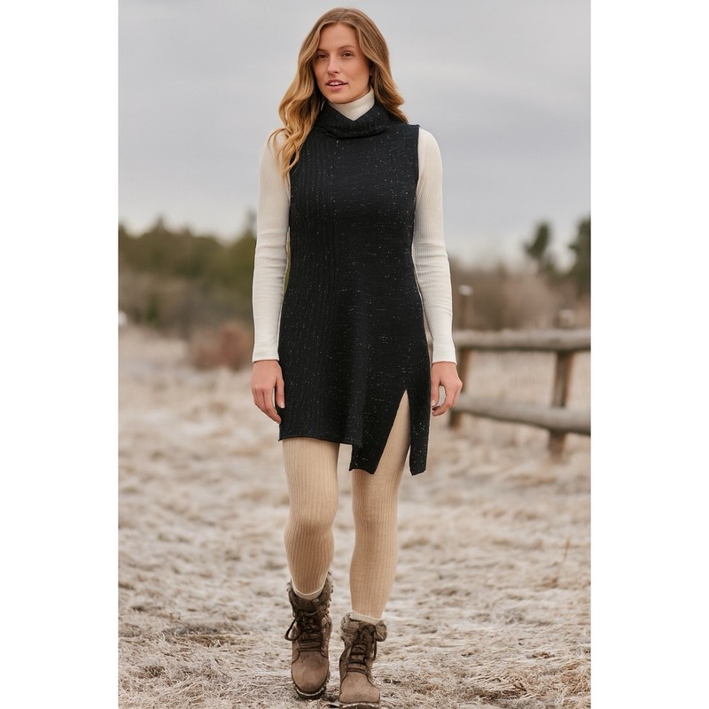 Krimson Klover Sleeveless Knit Sweater Dress L Black Speckled Asymmetrical Hem