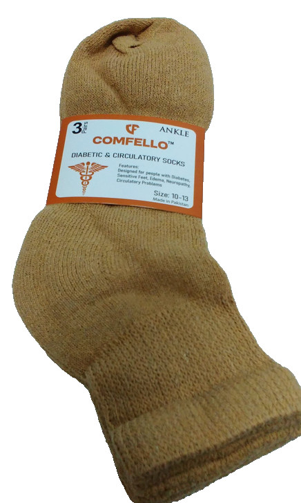 Genuine Comfello Men’s Ankle Diabetic Socks *Fits Size 7,8,9,10,11 Khaki