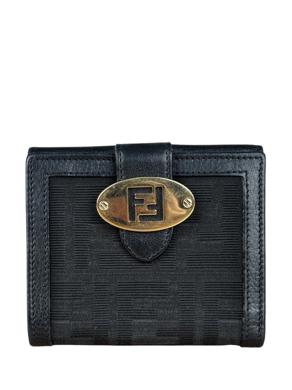 Size OS – Fendi FF Black Canvas Leather Trim Compact Wallet – Pre-Owned