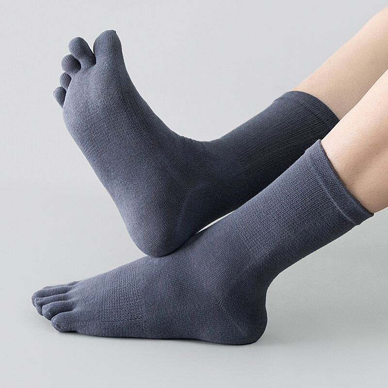 5Pack 100% Cotton Five Finger Toe Crew Ankle Solid Athletic Sport Men Socks 7-11 gallery