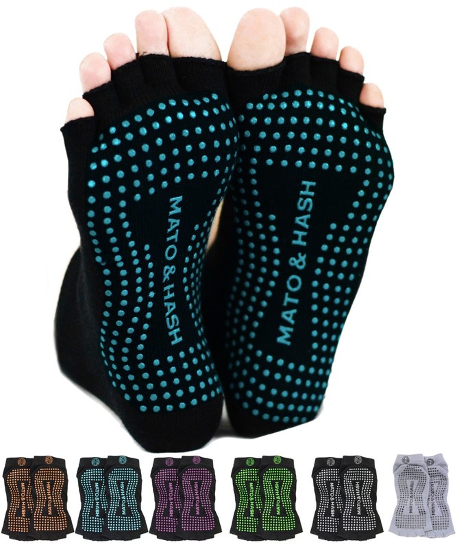 Mato & Hash Toeless Exercise “Barefoot Feel” Yoga Half Toe Socks With Full Grip