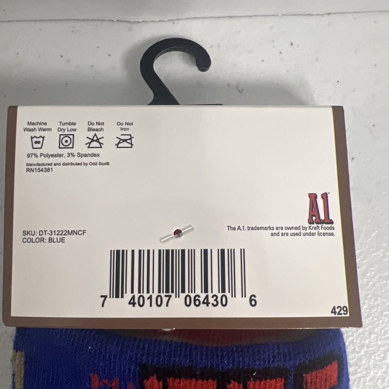 A1 Sauce Print Novelty Crew Socks 1 Pair Men’s Size 6-12 NEW WITH TAG gallery