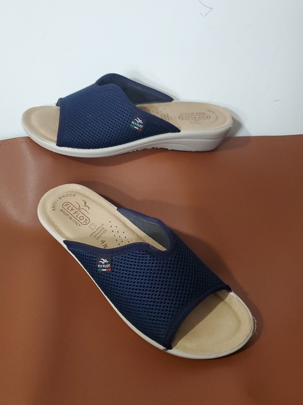 Fly Flot Navy Mesh Open Toe Sandals Women’s Sz 39/8.5 Comfort Anti Shock Italy