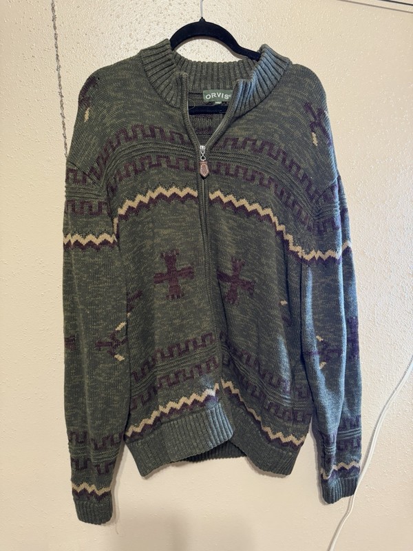 Aztec Orvis Full Zip Up Cardigan Sweater Size XL