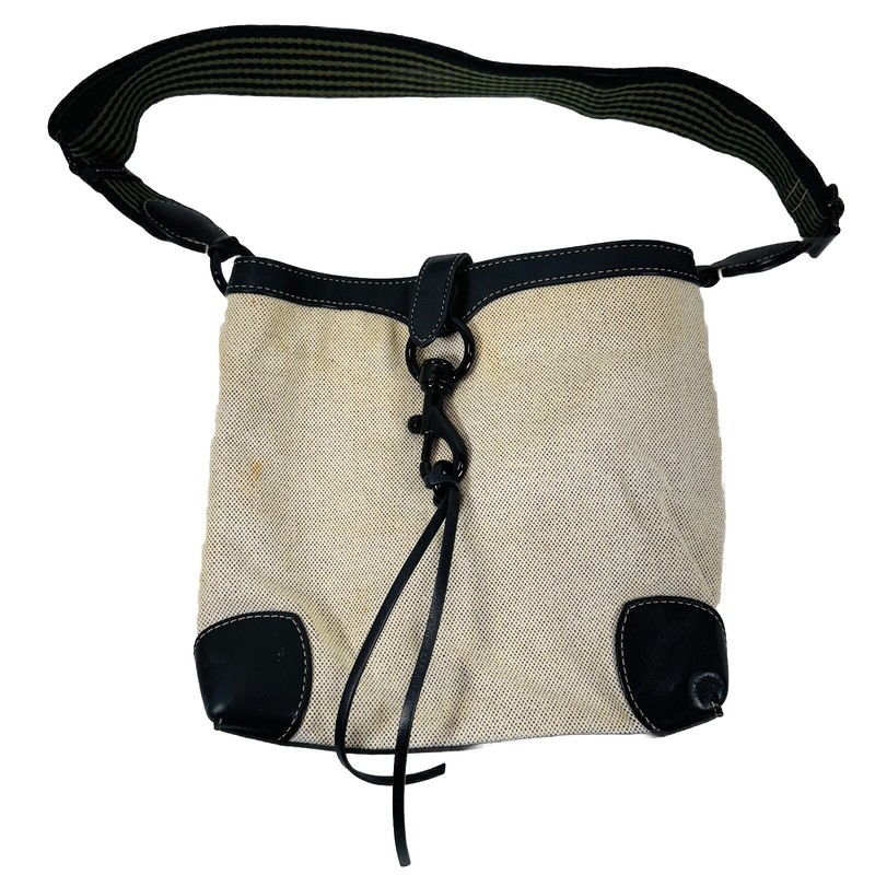 Rebecca Minkoff Megan Small Feed Bag Ivory Canvas W/ Black Leather Trim