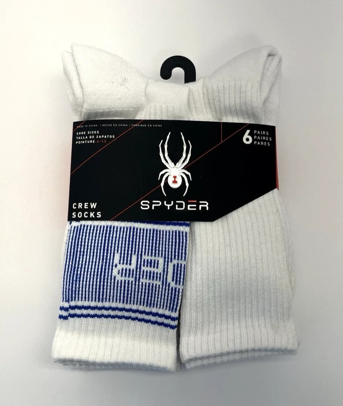 Spyder Men’s 6 Pair Comfort Welt Half Cushion Crew Socks Size 6-12 NEW with TAGS