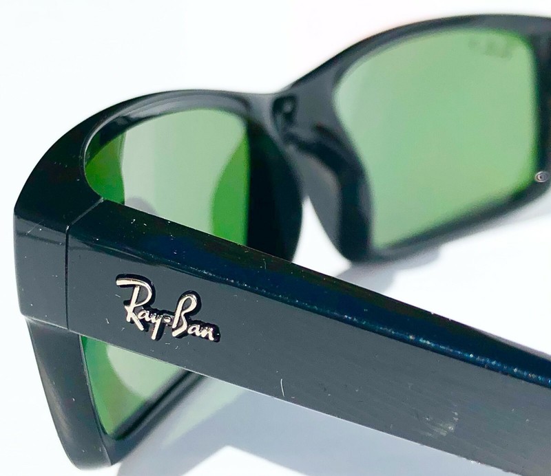 NEW* Ray Ban Black polished Rectangle POLARIZED Green Lens Sunglass RB 4151 601 gallery