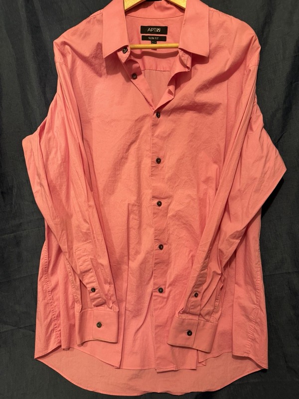 Apt 9 Slim Fit Neon Pink Button Up Collared Men’s Dress Shirt Size 17 1/2-34/35