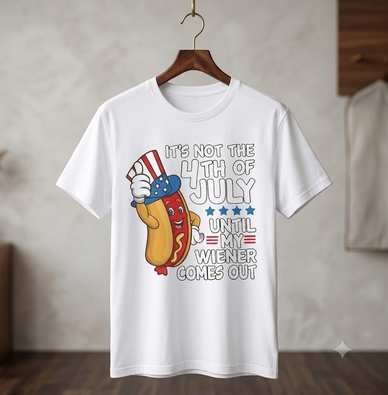 Funny Hot Dog Wiener 4th of July Patriotic Graphic T-Shirt – H548