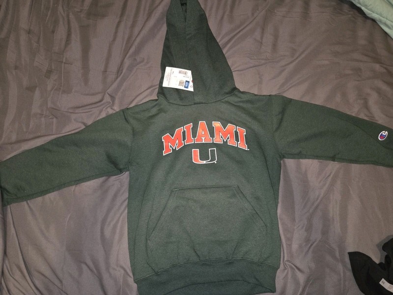 Champion Miami Hurricanes U Green Pullover Hoodie Youth’s Small