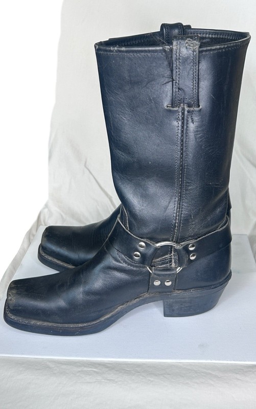 Frye Harness Women’s 9 Black Leather Pull-On Mid-Calf Biker Boots gallery