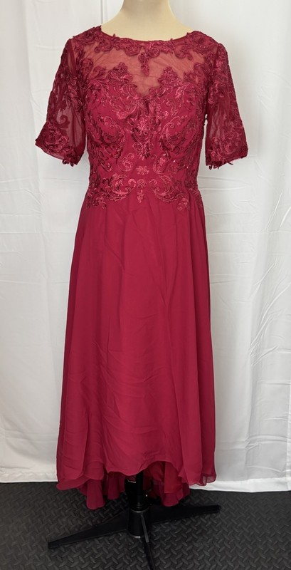 Women’s Floral Lace Appliques 3/4 Sleeve Tea Length Party Dress Sz 12