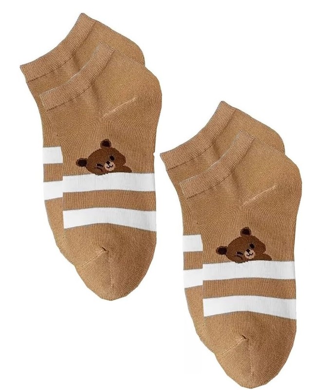 TEDDY BEAR | Ladies Brown 2 Pairs Trainer Low Cut Socks One Size UK 3-7 EU 35-40