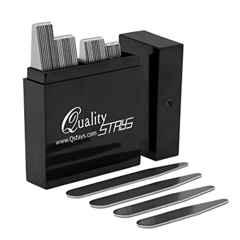 44 Metal Collar Stays for Men – 4 Sizes in Elegant Black Box 4, Silver