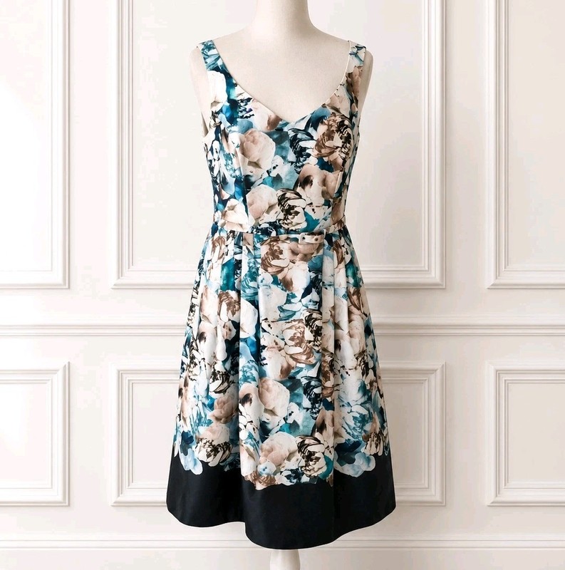 Debut Floral Occasion Dress UK 14 Teal Cream Prom Cruise Wedding Guest