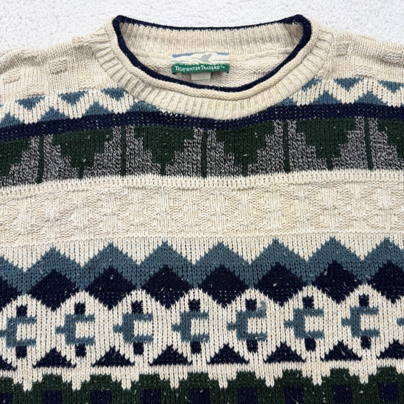 Vintage Tidewater Traders Mens Large Geometric Pattern Cotton Acrylic Sweater gallery