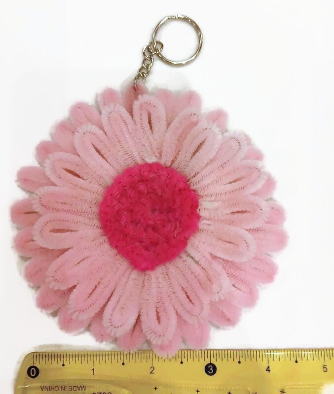 Handmade Chenille Flower Keychain Cute Floral Bag Charm Unique Gift Accessory gallery