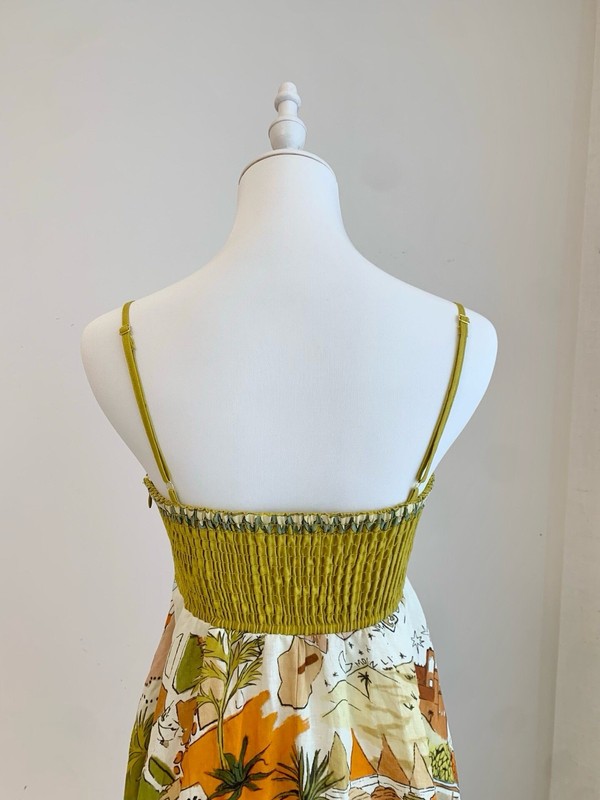 Alemais Linen Mustard Yellow Spaghetti Strap Floral Dress gallery