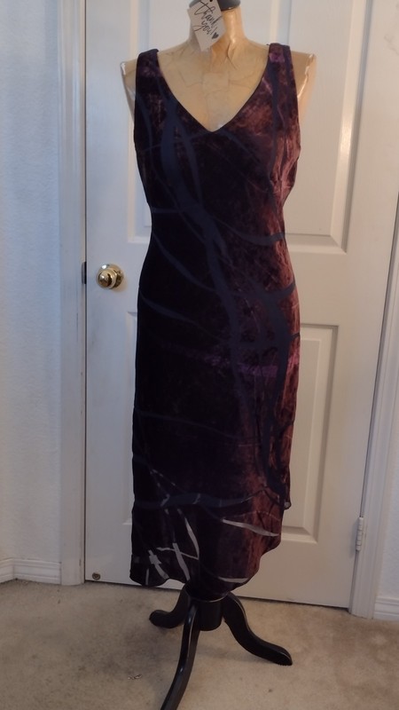 Vintage B. Stevens Purple/Black Abstract Velvet V-Neck Sleeveless Midi 10P