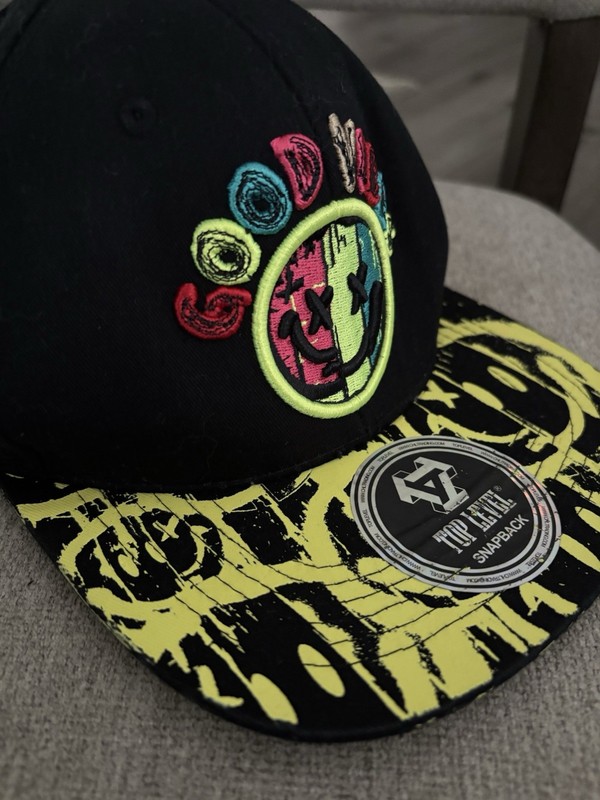 Good Vibes Top Level Smiley Face Graphic OSFM Cotton Flat Brim Cap Hat gallery