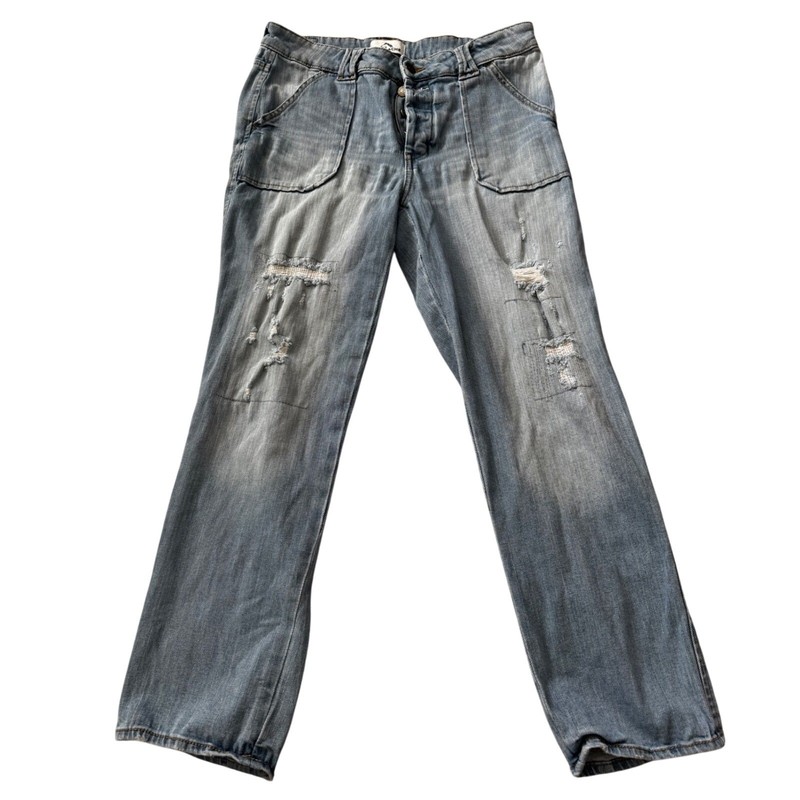 Jordache Distressed Boyfriend Jeans Medium Wash Button Fly Size 8