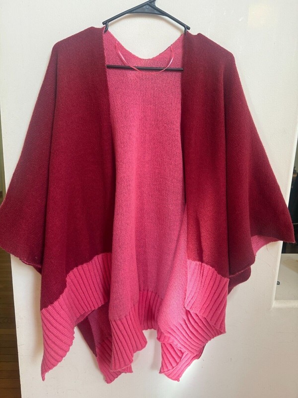 On 34th Women’s Reversible Topper Red Pink Wrap Sweater Shawl Poncho ONE SIZE