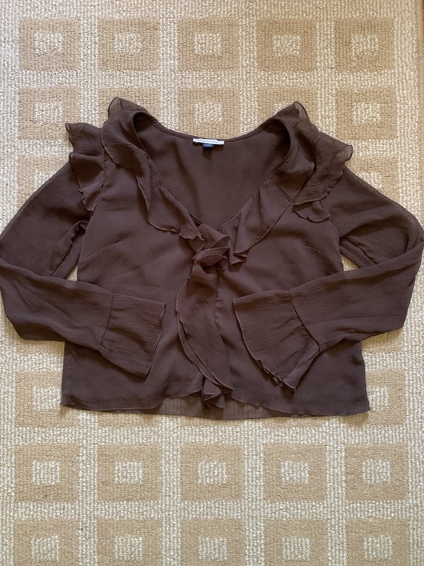 brown American Eagle sheer blouse with ruffles size small
