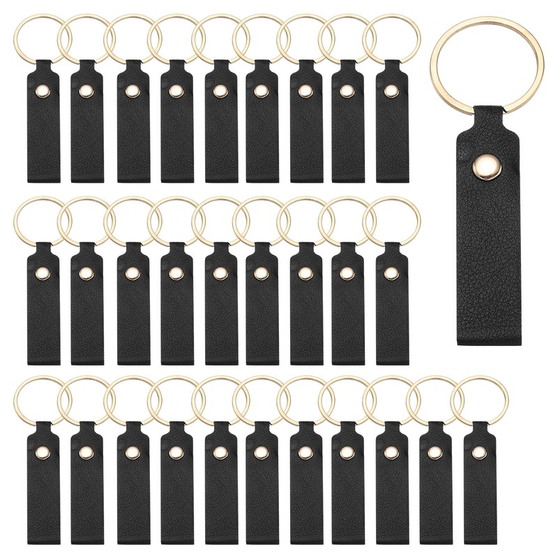 40Pcs PU Leather Laser Engraving Keychain Blanks Black 3.7″ x 0.7″