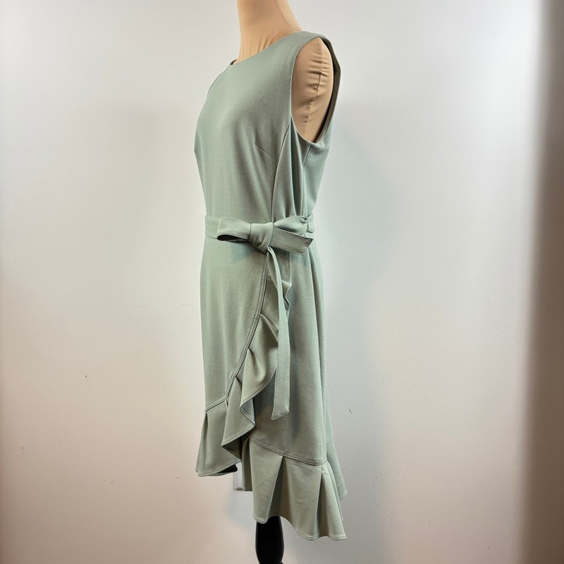 Calvin Klein Ruffle Hem Sleeveless Fitted Sheath Dress Women's size 8 Belted gallery