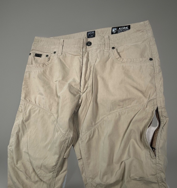 Kuhl Konfidant Air Pants Mens 34×326 Khaki Tan Vented Stretch Climbing Hiking