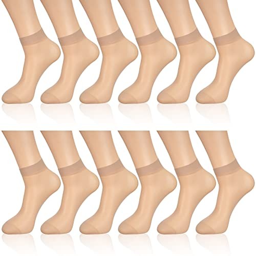 Geyoga 12 Pairs Sheer Ankle Socks Thin Nylon Transparent Medium Nude Color