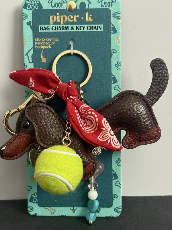 Piper K Dachshund Dog Red Bandana Tennis Ball Beads Bag Charm Key Chain NEW gallery