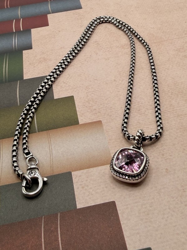 David &yurman Sterling Silver 925 Pink Tourmaline 18” Necklace with pouch