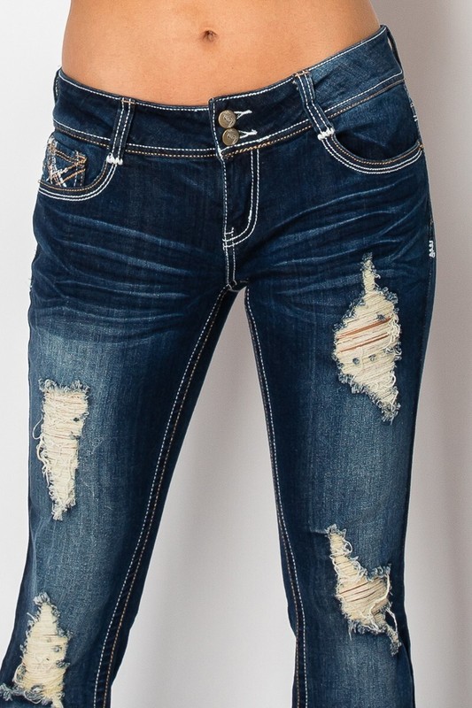 RUE21 True 21 BLACK Slim Boot Cut Stretch Denim Jeans Distressed Hip Huggers gallery