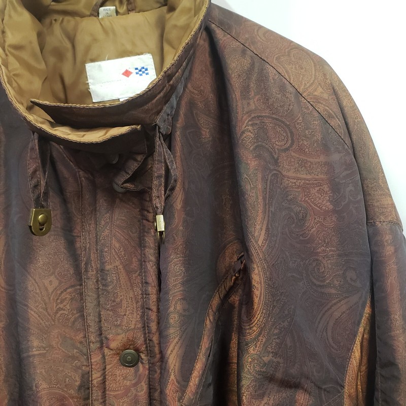 VTG French Navy Parka Coat Size Large Insulated Button Closure Shimmery Brown gallery