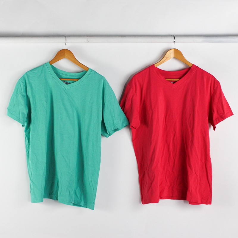 Lot of 2 Garland V-Neck Short-Sleeved T-Shirts Women’s XL Teal and Coral Red