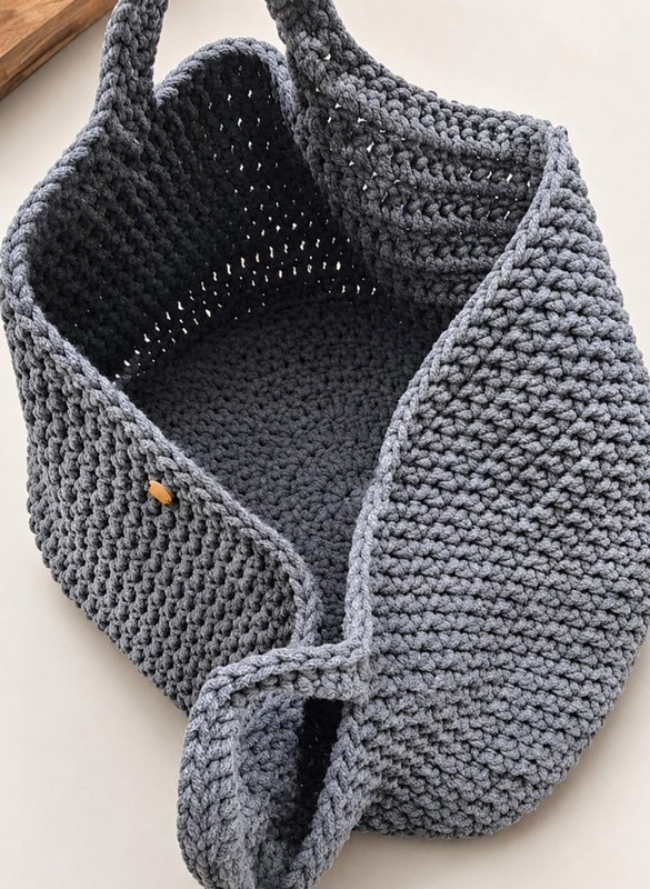 Handmade Crochet Tote Bag Large Gray Chunky Yarn Bag Boho Knit Purse