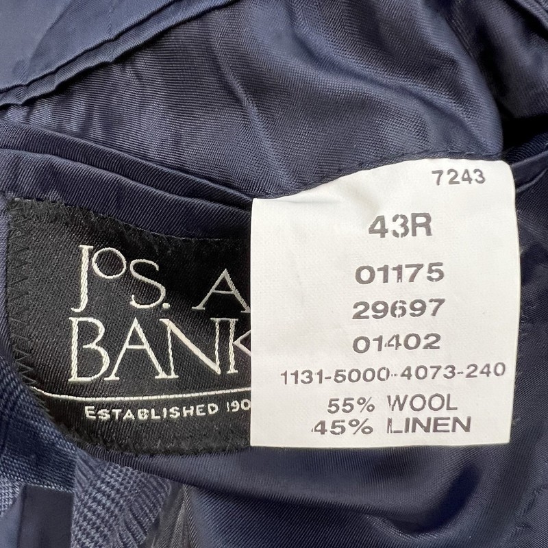 Jos A Bank 👉Altered👈 Wool Linen Blazer Mens 43R Navy Plaid gallery
