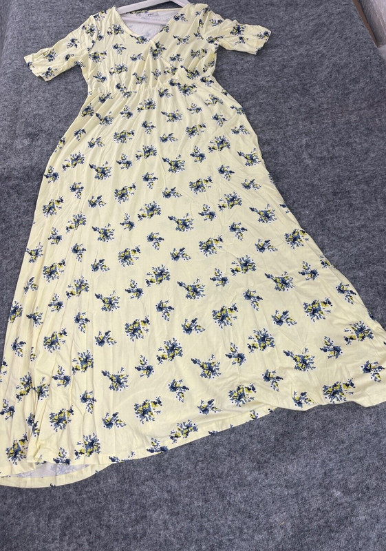 Bonprix Maxi Swing Dress Womens XLarge Floral Yellow Short Sleeve Viscose N333
