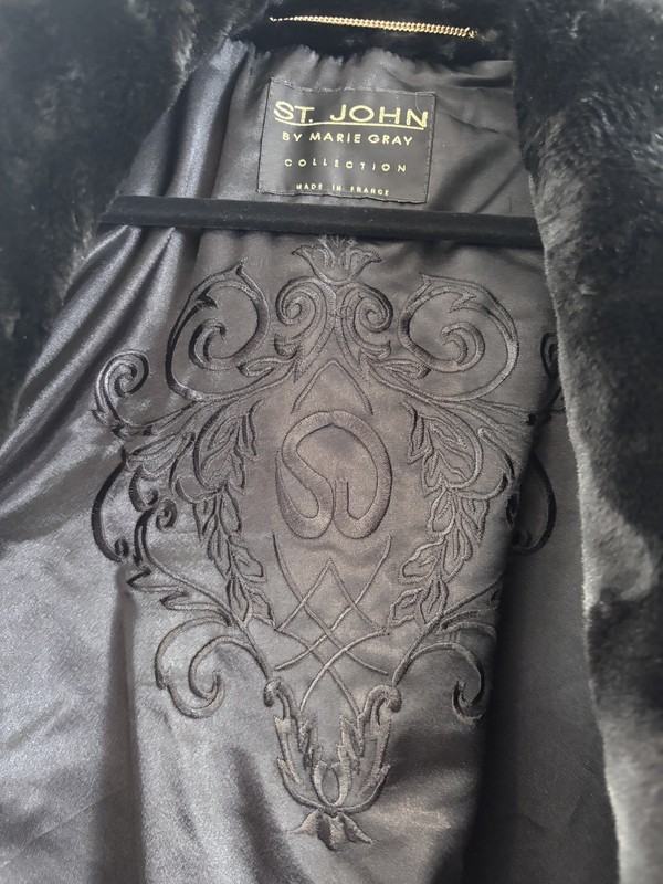 St. John Collection by Marie Gray Black Faux Fur Coat Made in France Size Medium gallery