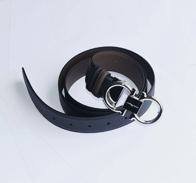 Ferragamo Reversible belt Black/Brown 120cm Silver Horseshoe buckle Men